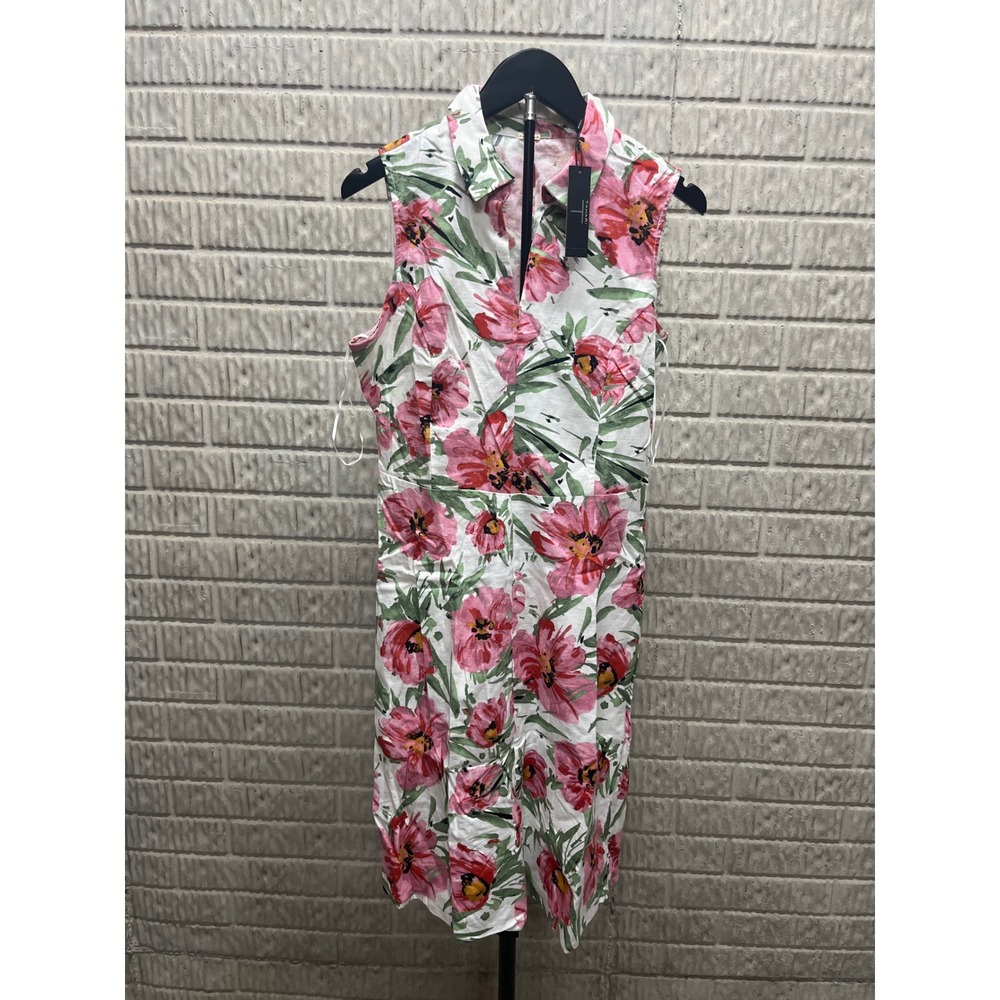 Tahari Womens Floral Sleeveless Linen Blend Shirt Dress Pink White Size 6 NWT